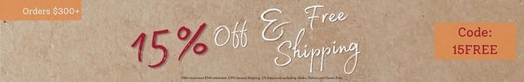 15% OFF & FREE SHIPPING ORDERS $300+